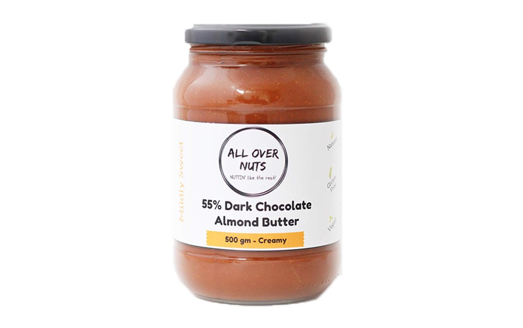 All Over Nuts 55% Dark Chocolate Almond Butter Creamy   Glass Jar  500 grams